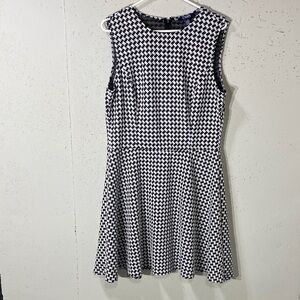 Chaps Black & White Houndstooth Sleeveless Skater Dress